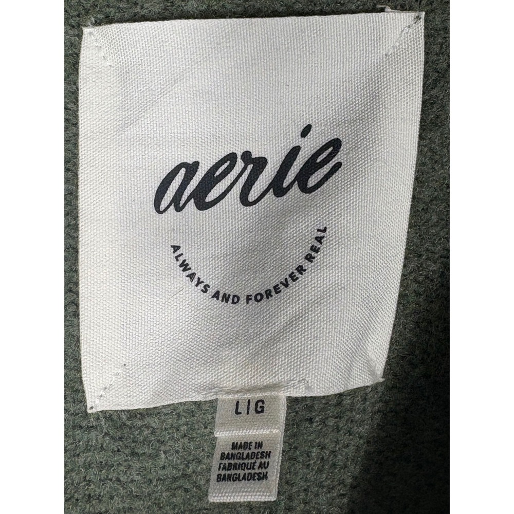 Aerie Olive Green & Cream Striped Knit Sweater - Picture 3 of 9